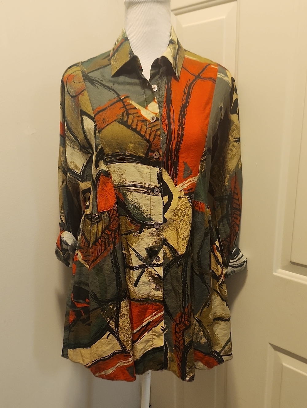 John Mark abstract Watercolor tunic Button Up Shirt Roll Tab